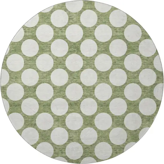 8' Green And Ivory Polka Dot Washable Round Rug With UV Protection Photo 4