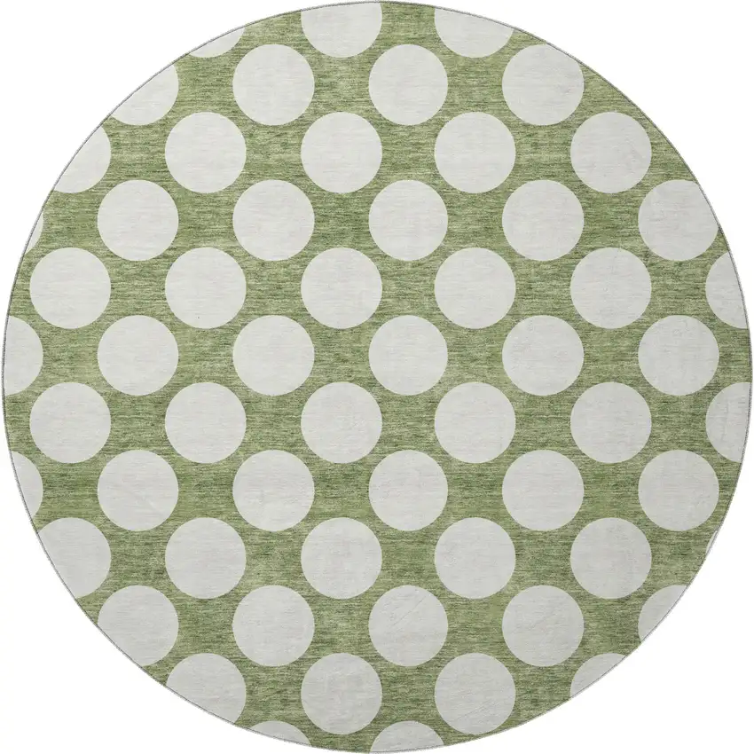 8' Green And Ivory Polka Dot Washable Round Rug With UV Protection Photo 4