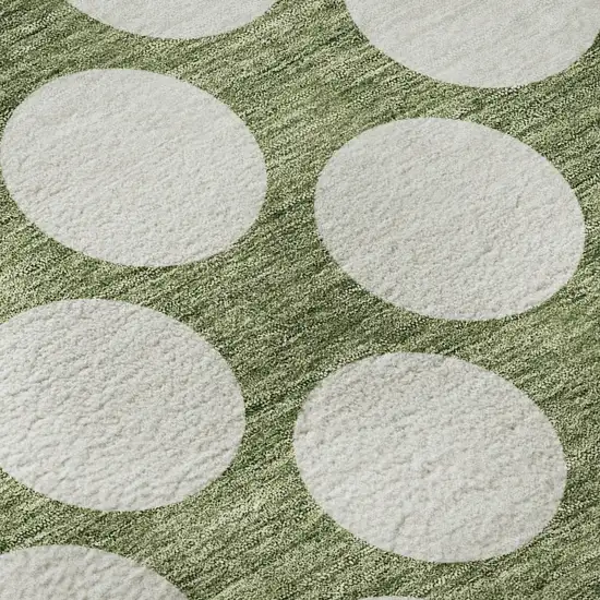 8' Green And Ivory Polka Dot Washable Round Rug With UV Protection Photo 9