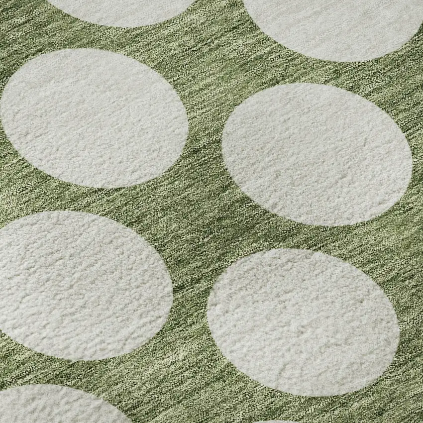 8' Green And Ivory Polka Dot Washable Round Rug With UV Protection Photo 9