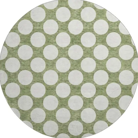 8' Green And Ivory Polka Dot Washable Round Rug With UV Protection Photo 3