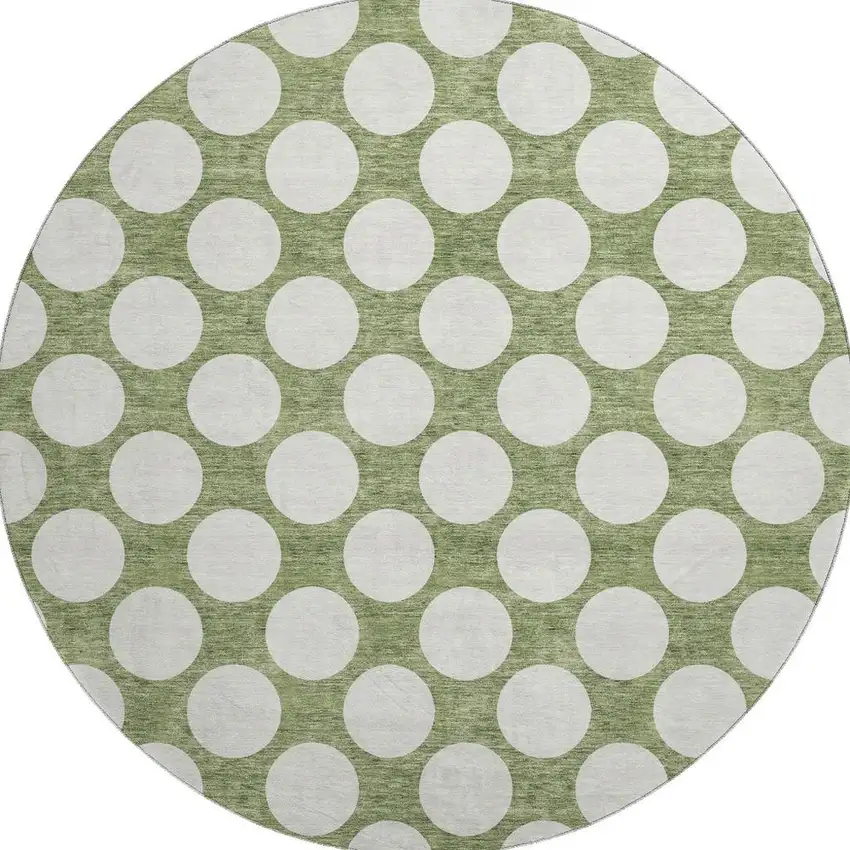8' Green And Ivory Polka Dot Washable Round Rug With UV Protection Photo 3