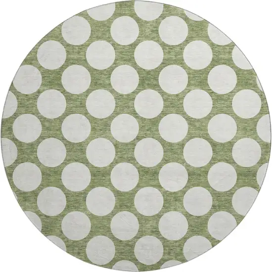 8' Green And Ivory Polka Dot Washable Round Rug With UV Protection Photo 1
