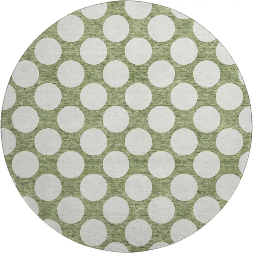 8' Green And Ivory Polka Dot Washable Round Rug With UV Protection Photo 1
