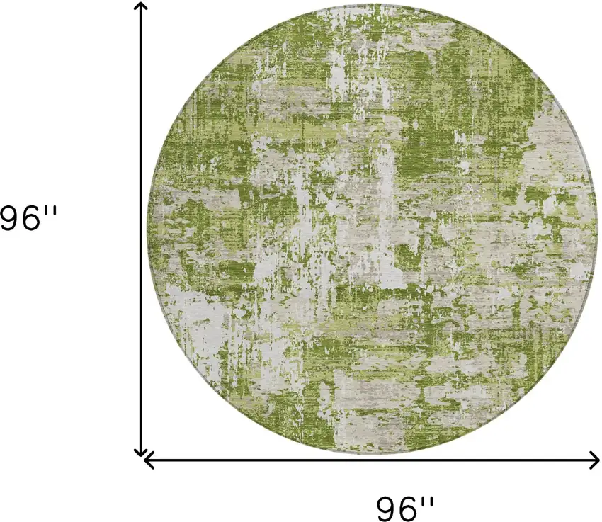 8' Green And Ivory Round Abstract Washable Indoor Outdoor Area Rug Photo 3