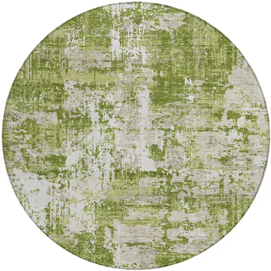 8' Green And Ivory Round Abstract Washable Indoor Outdoor Area Rug Photo 2