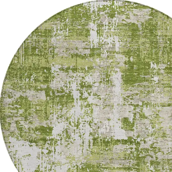 8' Green And Ivory Round Abstract Washable Indoor Outdoor Area Rug Photo 4