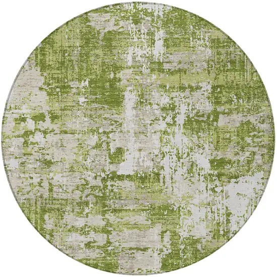 8' Green And Ivory Round Abstract Washable Indoor Outdoor Area Rug Photo 5