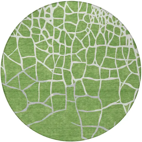 8' Green And Ivory Round Abstract Washable Indoor Outdoor Area Rug Photo 6