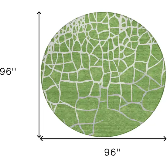 8' Green And Ivory Round Abstract Washable Indoor Outdoor Area Rug Photo 9