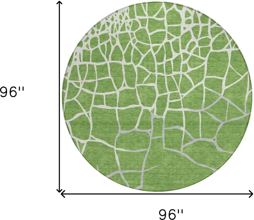 8' Green And Ivory Round Abstract Washable Indoor Outdoor Area Rug Photo 9