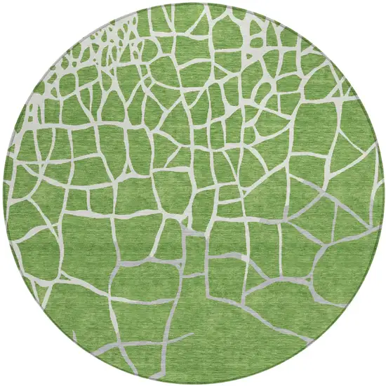 8' Green And Ivory Round Abstract Washable Indoor Outdoor Area Rug Photo 2