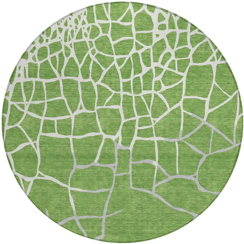 8' Green And Ivory Round Abstract Washable Indoor Outdoor Area Rug Photo 2