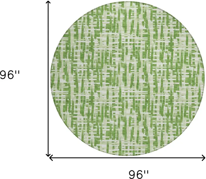 8' Green And Ivory Round Abstract Washable Indoor Outdoor Area Rug Photo 9