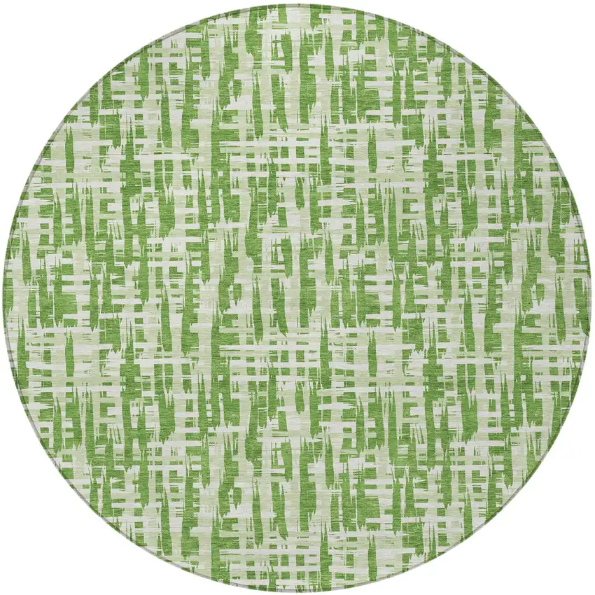 8' Green And Ivory Round Abstract Washable Indoor Outdoor Area Rug Photo 6