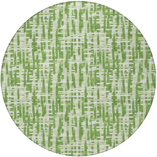 8' Green And Ivory Round Abstract Washable Indoor Outdoor Area Rug Photo 6