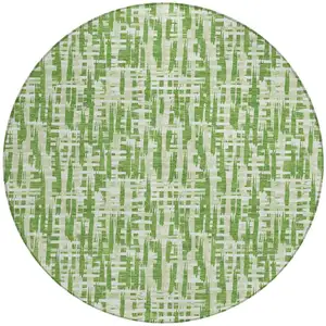 Photo of 8' Green And Ivory Round Abstract Washable Indoor Outdoor Area Rug
