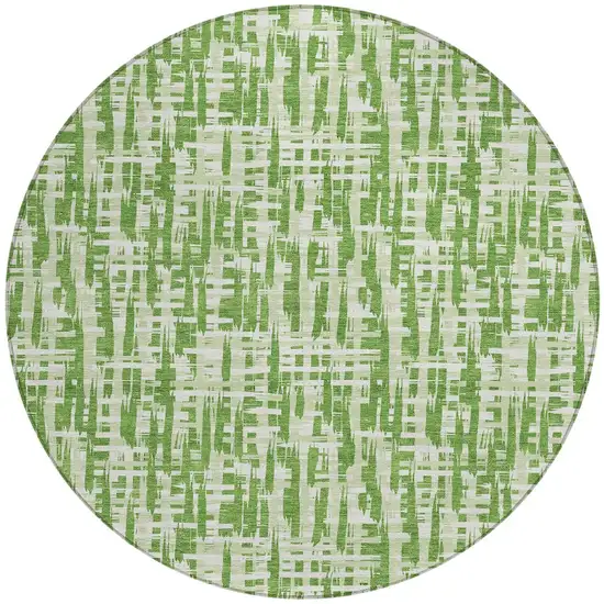 8' Green And Ivory Round Abstract Washable Indoor Outdoor Area Rug Photo 5