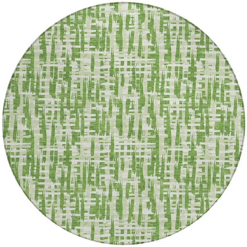 8' Green And Ivory Round Abstract Washable Indoor Outdoor Area Rug Photo 5