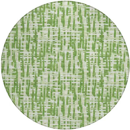 8' Green And Ivory Round Abstract Washable Indoor Outdoor Area Rug Photo 2