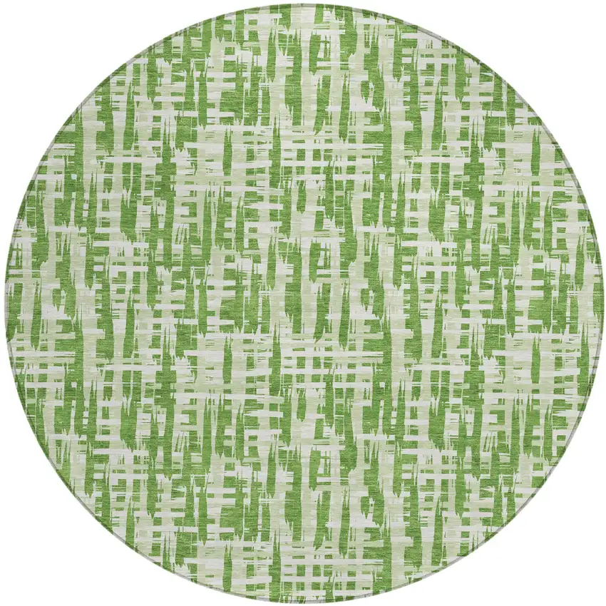 8' Green And Ivory Round Abstract Washable Indoor Outdoor Area Rug Photo 2