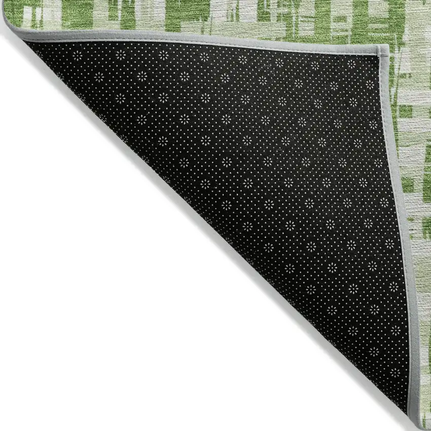 8' Green And Ivory Round Abstract Washable Indoor Outdoor Area Rug Photo 3