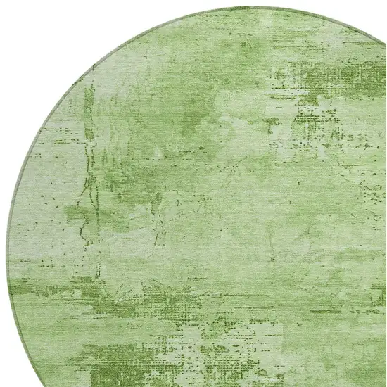 8' Green And Ivory Round Abstract Washable Indoor Outdoor Area Rug Photo 5