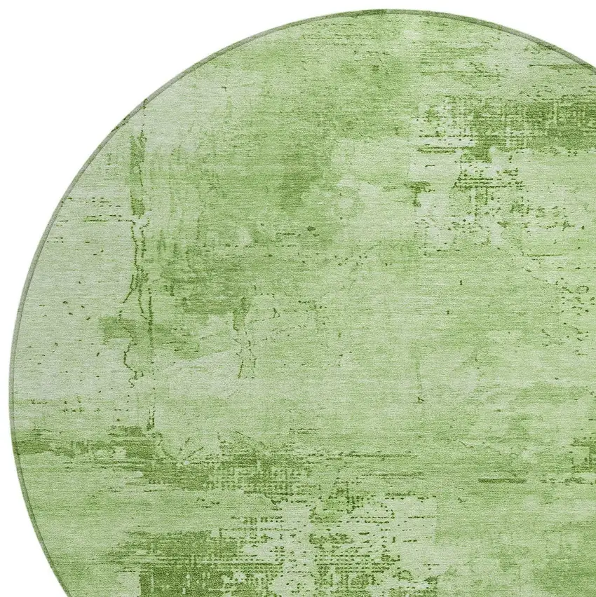 8' Green And Ivory Round Abstract Washable Indoor Outdoor Area Rug Photo 5