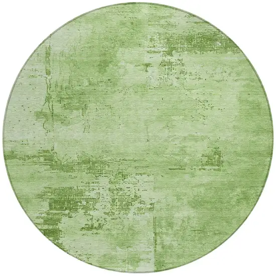 8' Green And Ivory Round Abstract Washable Indoor Outdoor Area Rug Photo 6