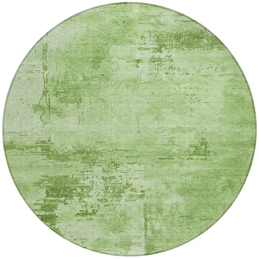 8' Green And Ivory Round Abstract Washable Indoor Outdoor Area Rug Photo 6