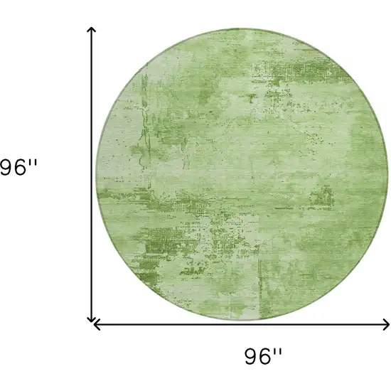 8' Green And Ivory Round Abstract Washable Indoor Outdoor Area Rug Photo 9