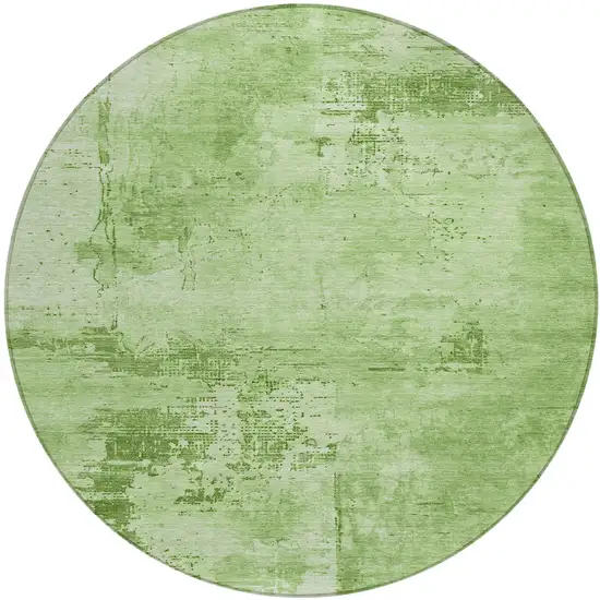 8' Green And Ivory Round Abstract Washable Indoor Outdoor Area Rug Photo 2