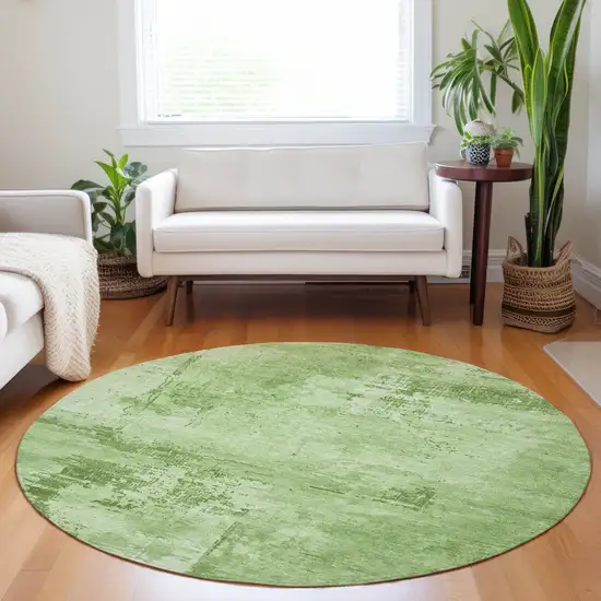 8' Green And Ivory Round Abstract Washable Indoor Outdoor Area Rug Photo 8