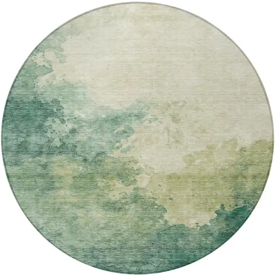 8' Green And Ivory Round Abstract Washable Indoor Outdoor Area Rug Photo 6