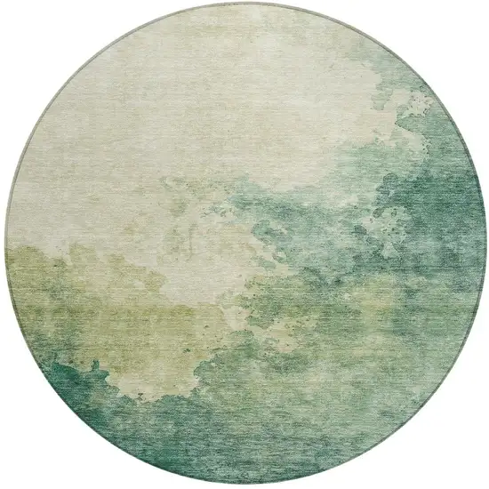 8' Green And Ivory Round Abstract Washable Indoor Outdoor Area Rug Photo 5