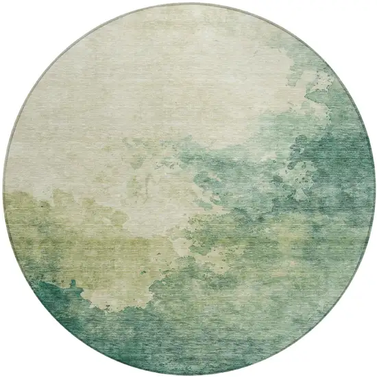 8' Green And Ivory Round Abstract Washable Indoor Outdoor Area Rug Photo 2