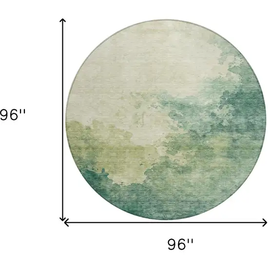 8' Green And Ivory Round Abstract Washable Indoor Outdoor Area Rug Photo 9