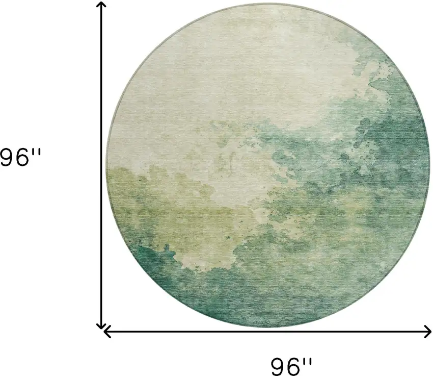 8' Green And Ivory Round Abstract Washable Indoor Outdoor Area Rug Photo 9