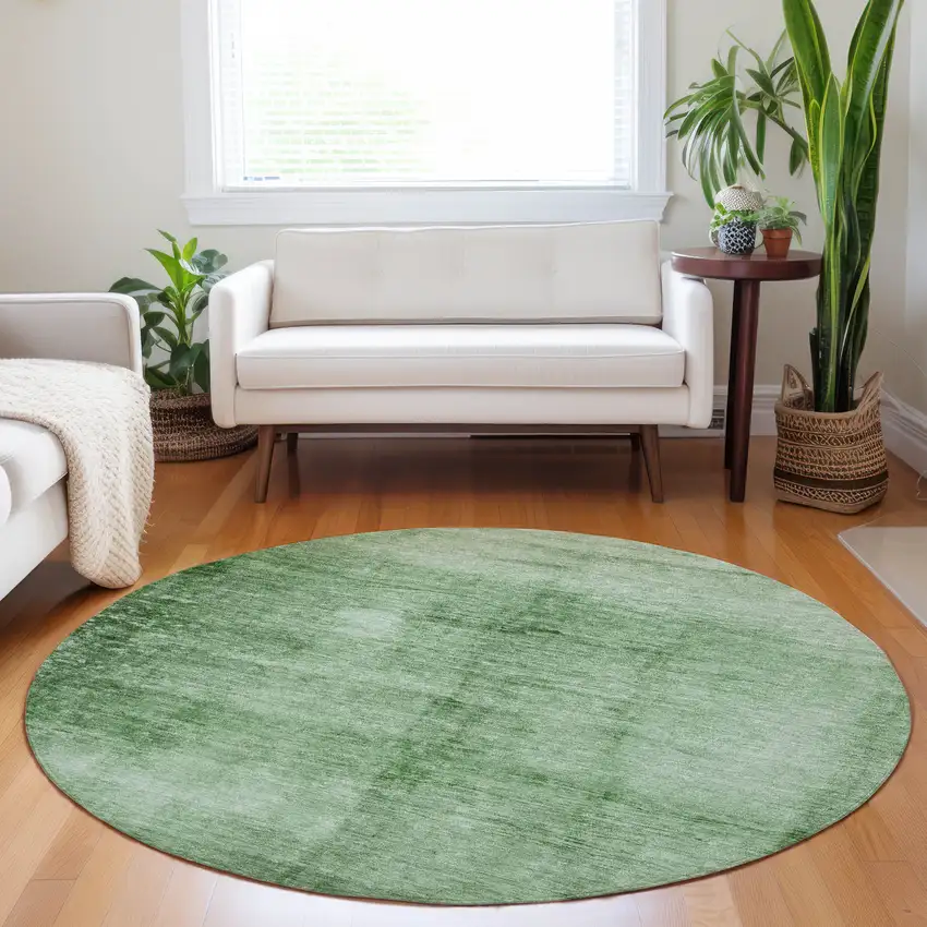 8' Green And Ivory Round Abstract Washable Indoor Outdoor Area Rug Photo 6