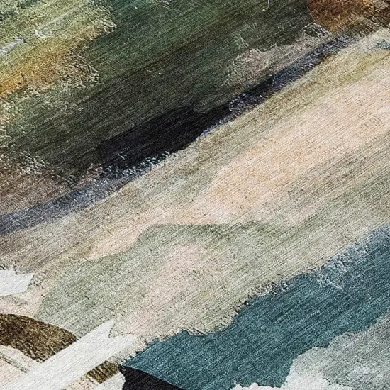 8' Green And Ivory Round Abstract Washable Indoor Outdoor Area Rug Photo 9