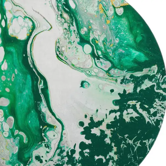 8' Green And Ivory Round Abstract Washable Indoor Outdoor Area Rug Photo 5