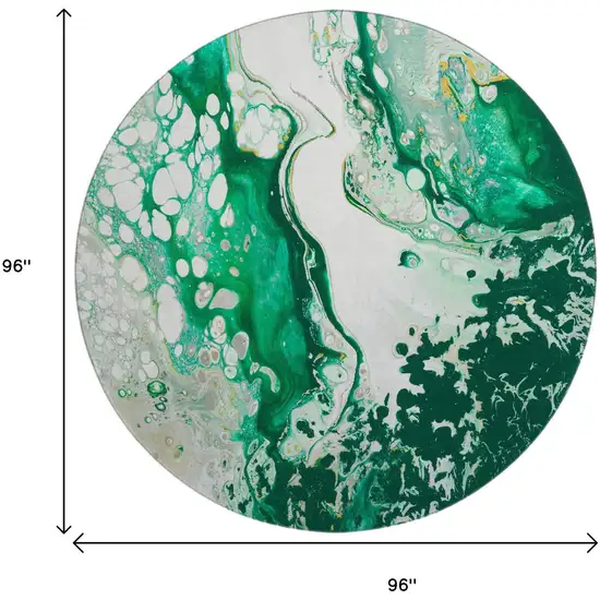 8' Green And Ivory Round Abstract Washable Indoor Outdoor Area Rug Photo 3