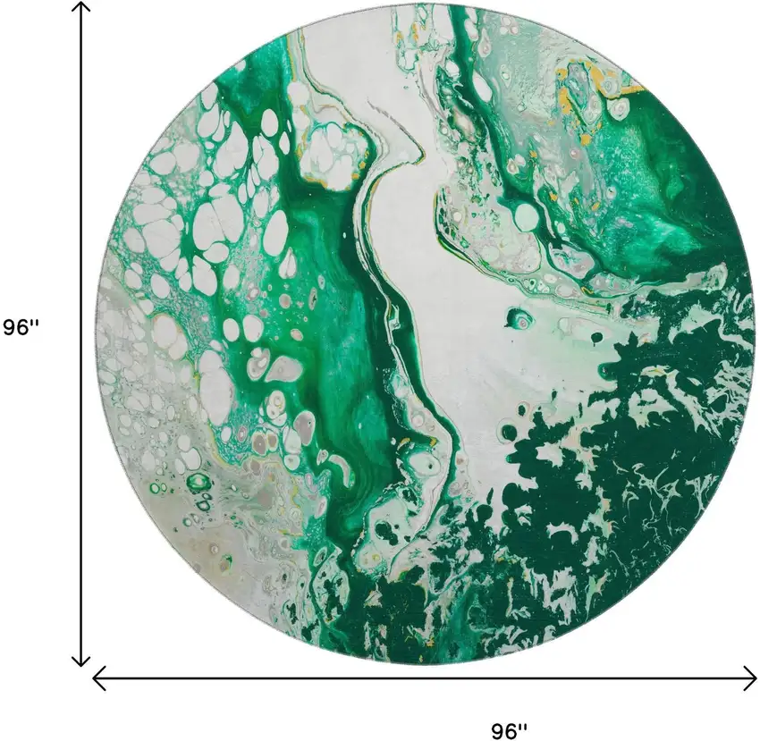 8' Green And Ivory Round Abstract Washable Indoor Outdoor Area Rug Photo 3