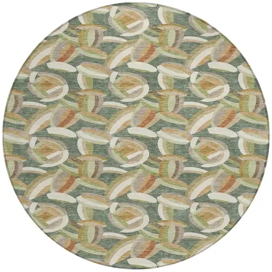 8' Green And Ivory Round Abstract Washable Indoor Outdoor Area Rug Photo 2