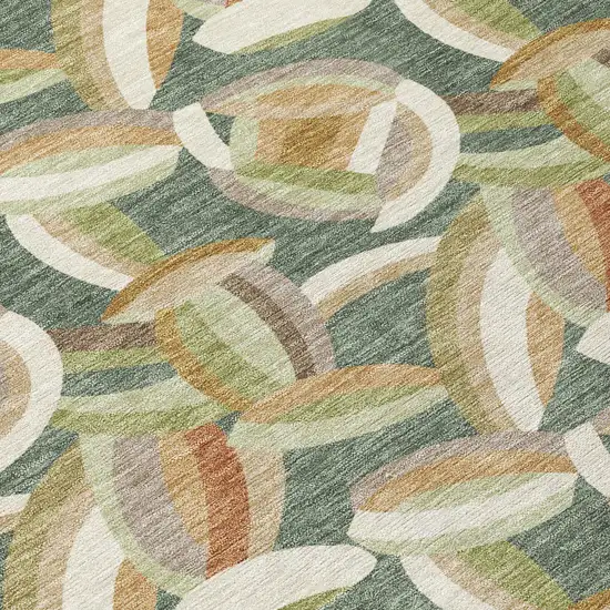 8' Green And Ivory Round Abstract Washable Indoor Outdoor Area Rug Photo 7