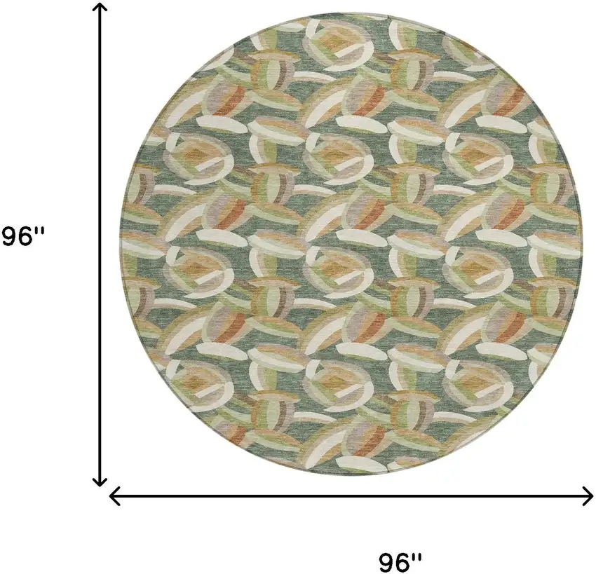 8' Green And Ivory Round Abstract Washable Indoor Outdoor Area Rug Photo 8