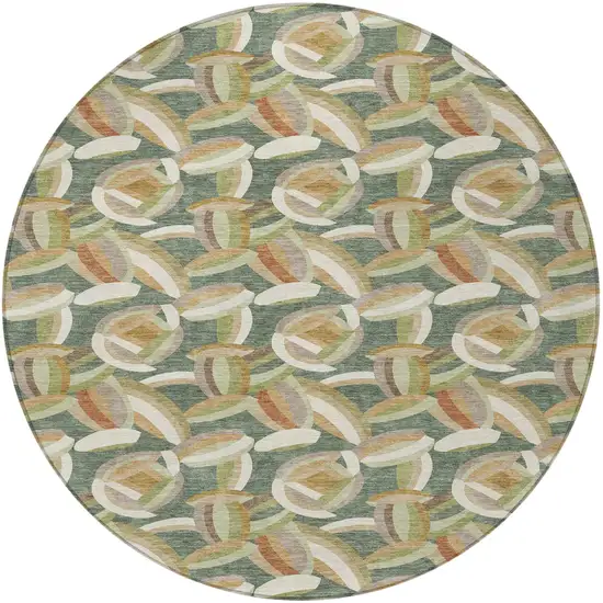 8' Green And Ivory Round Abstract Washable Indoor Outdoor Area Rug Photo 3