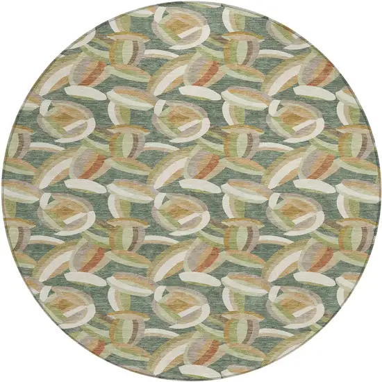 8' Green And Ivory Round Abstract Washable Indoor Outdoor Area Rug Photo 1