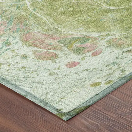 8' Green And Ivory Round Abstract Washable Indoor Outdoor Area Rug Photo 5