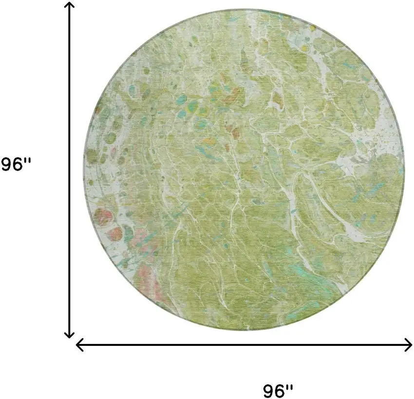 8' Green And Ivory Round Abstract Washable Indoor Outdoor Area Rug Photo 7